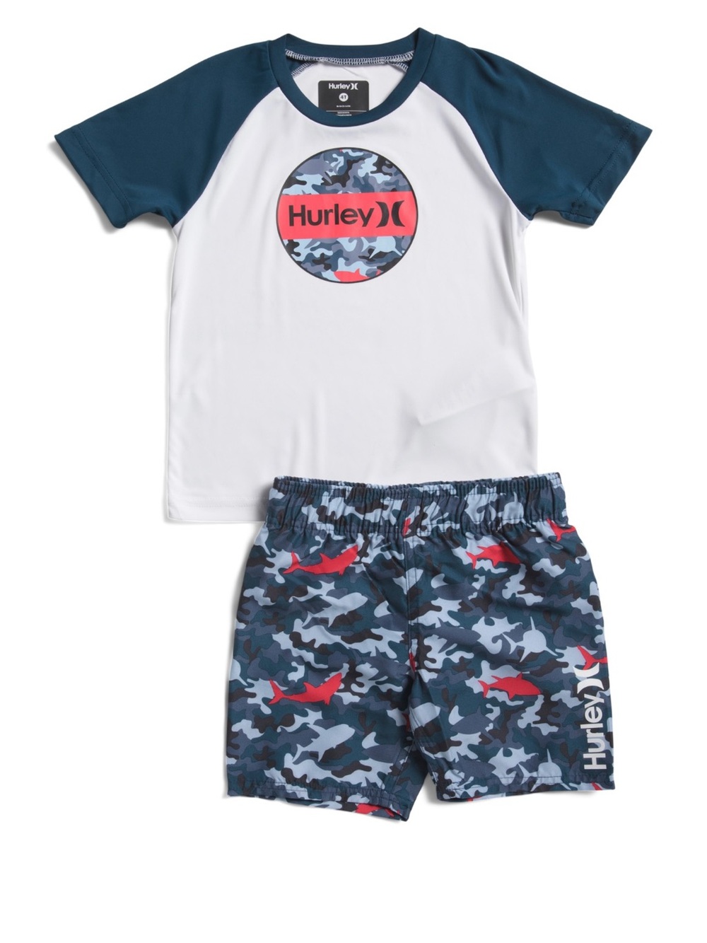 Hurley Boys 2T White & Navy Shark Camo Kids Rashguard Set